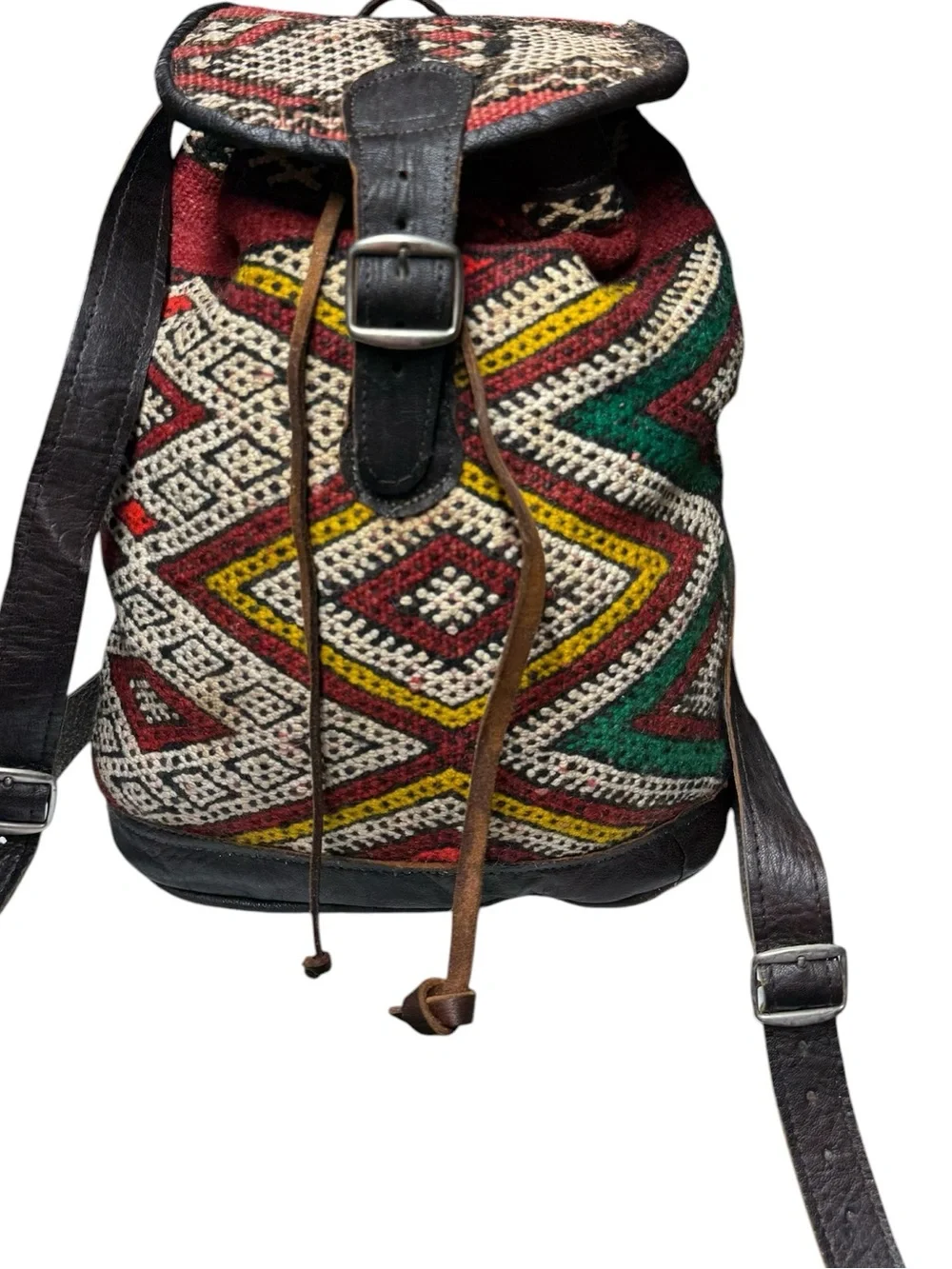 Bohemian Vintage, Leather and Embroidery, Backpack